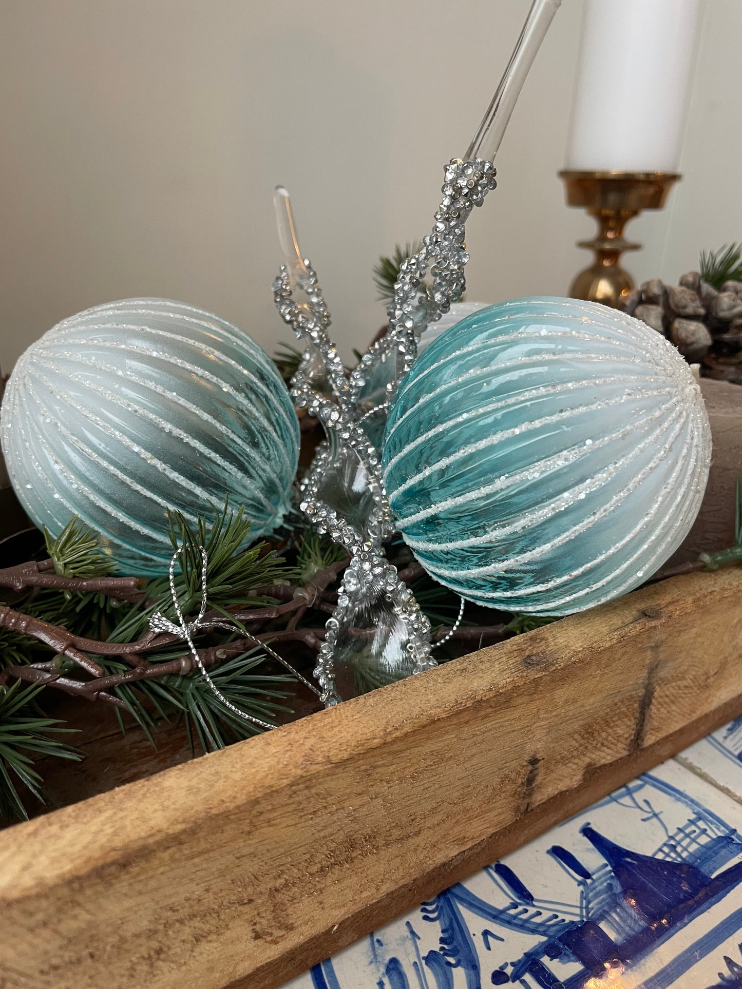 Julekugle glas - Blå frosted