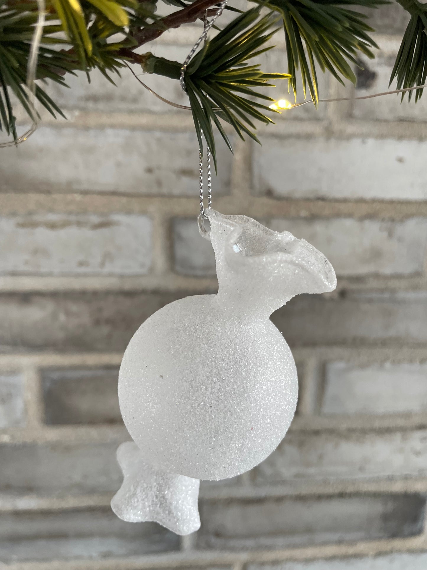 Julekugle i glas - bonbon frosted hvid