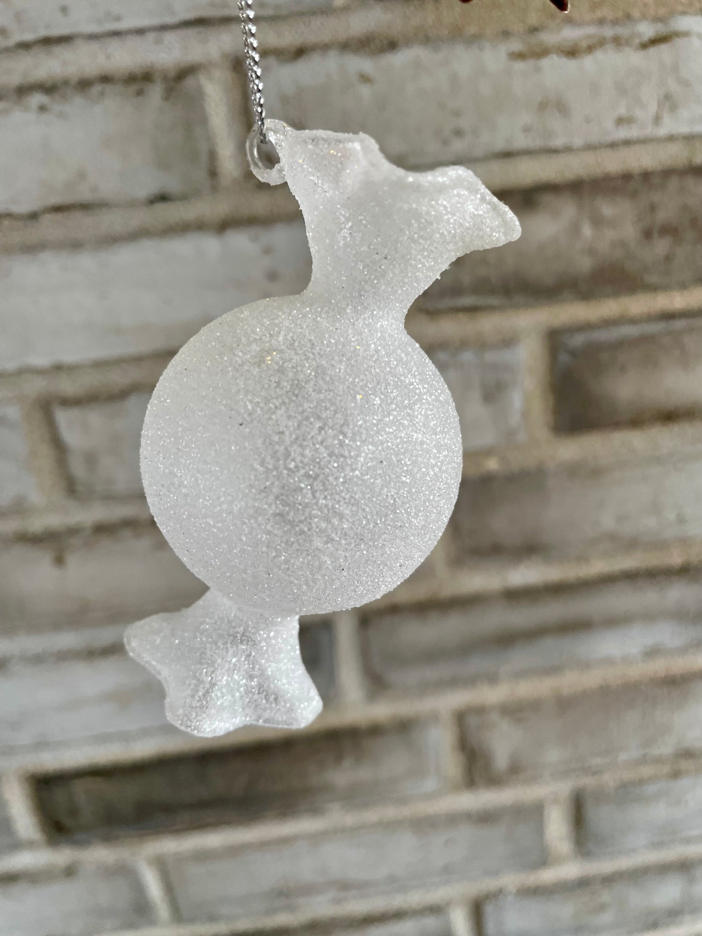 Julekugle i glas - bonbon frosted hvid
