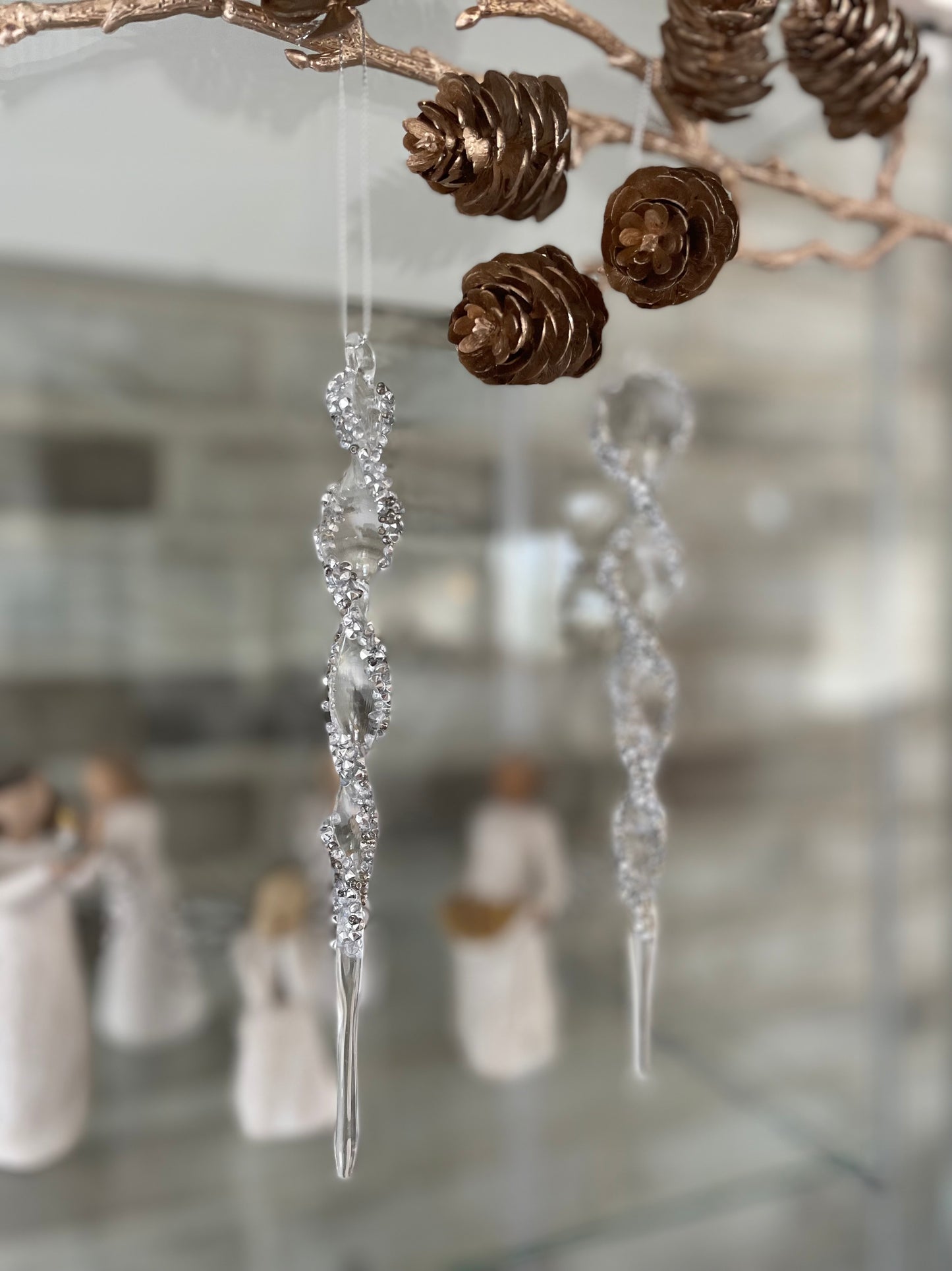 Juleornament glas - istap med sølvglitter
