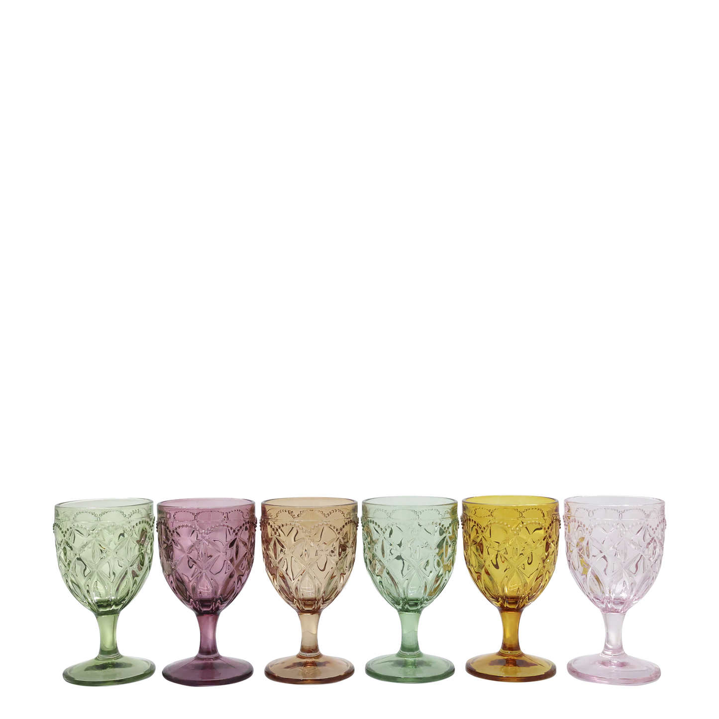 Saint-Émilion Vinglas m. mønster H16/Ø7,5 cm assorterede farver i designet "Kalejdoskop". Prisen er for 6 glas
