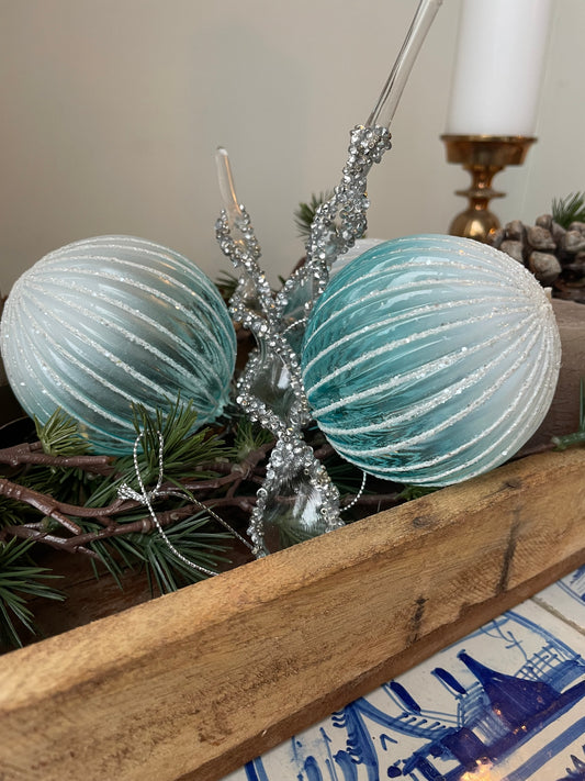 Julekugle glas - Blå frosted