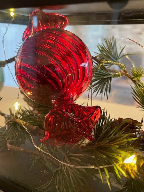 Julekugle i glas - rød bonbon