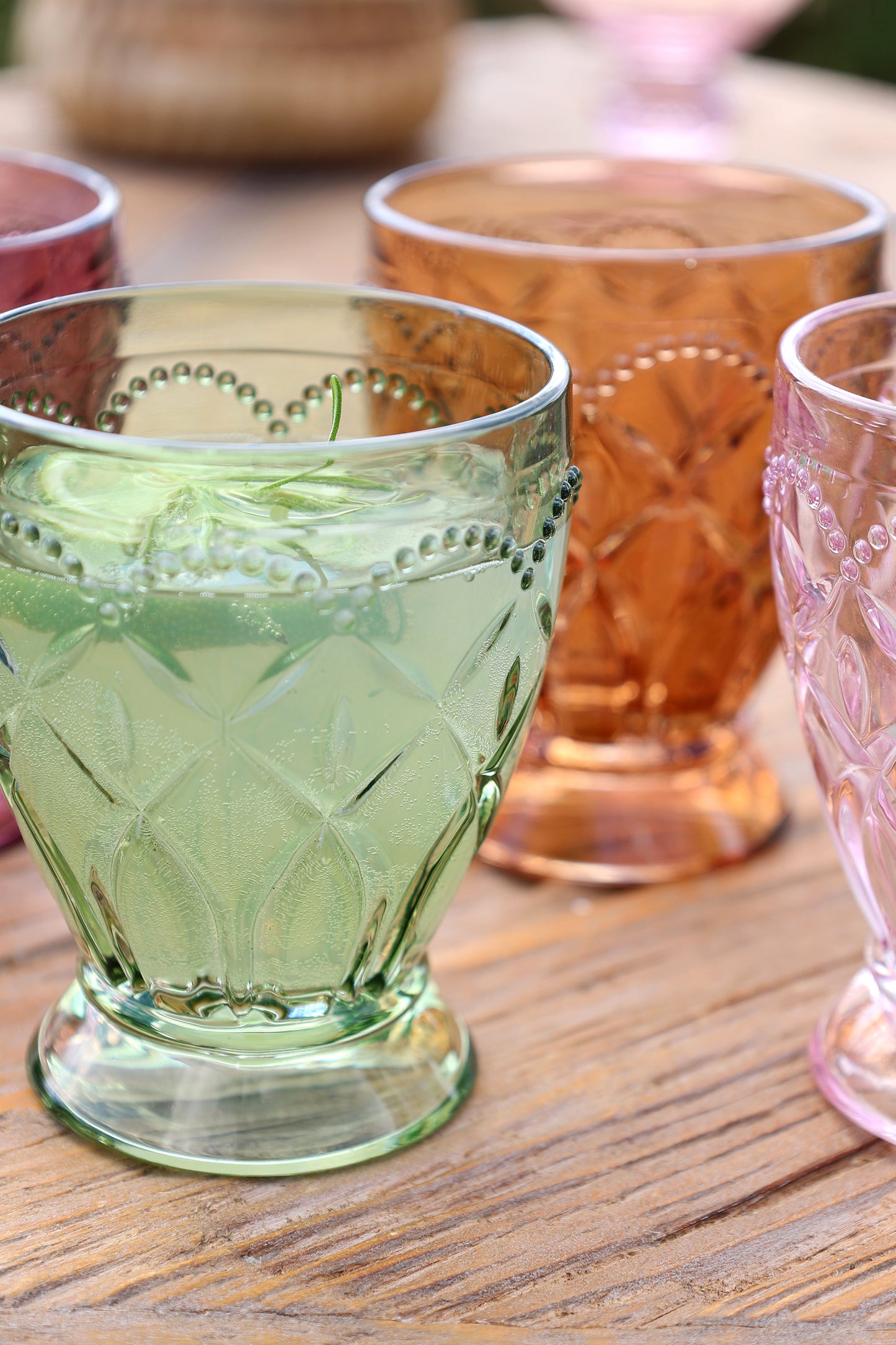Saint-Émilion Vandglas m. mønster H10/Ø8 cm assorterede farver i designet "Kalejdoskopt" - Prisen er for 6 glas