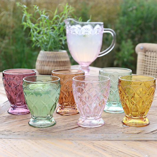 Saint-Émilion Vandglas m. mønster H10/Ø8 cm assorterede farver i designet "Kalejdoskopt" - Prisen er for 6 glas