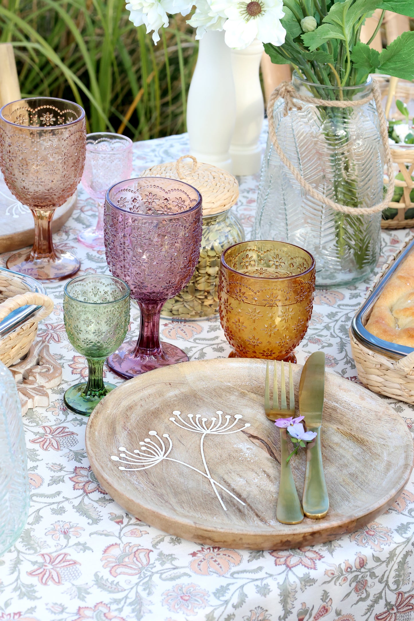 Saint-Émilion Vinglas m. mønster H16/Ø7,5 cm assorterede farver i designet "Blomst". Prisen er for 6 glas