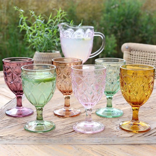 Saint-Émilion Vinglas m. mønster H16/Ø7,5 cm assorterede farver i designet "Kalejdoskop". Prisen er for 6 glas